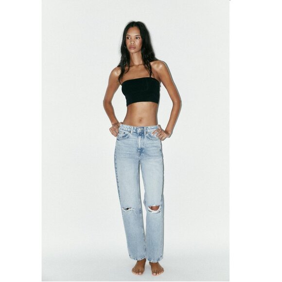 HIGH-WAIST RIPPED MOM FIT JEANS - Picture 1 of 5